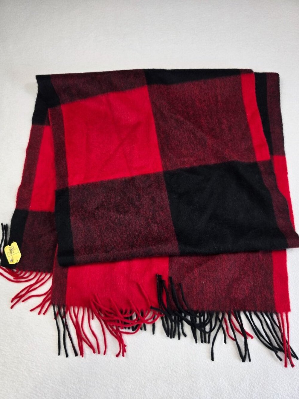 Cashmere Scarf One Size 72X18 Buffalo Plaid With Fringe Red & Black